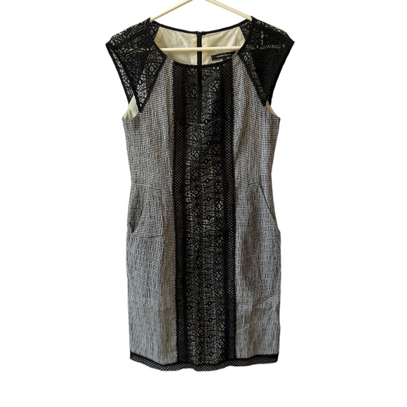 NANETTE LEPORE DRESS GINGHAM CHECK LACE SHEATH COCKTAIL PARTY FEMININE CHIC 6 - Picture 2 of 12